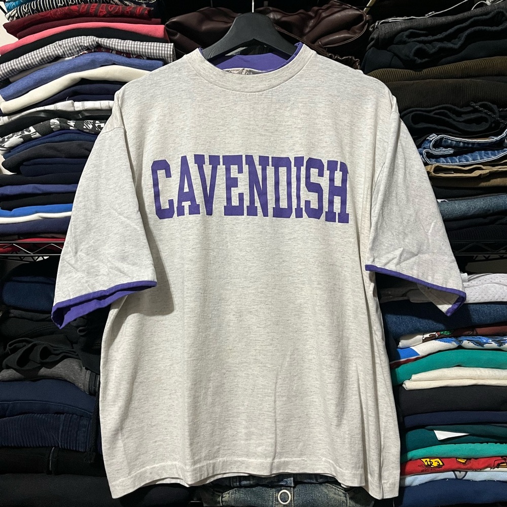 90s vintage Gray Short-Sleeve Tee with Purple Details